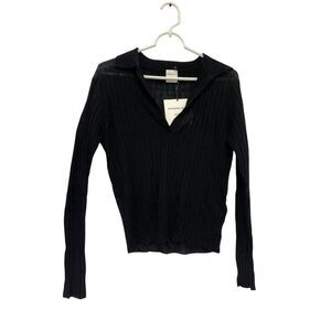Massimo Dutti Womens Wool Sweater Medium M Polo collar Black 9727/953 NWT